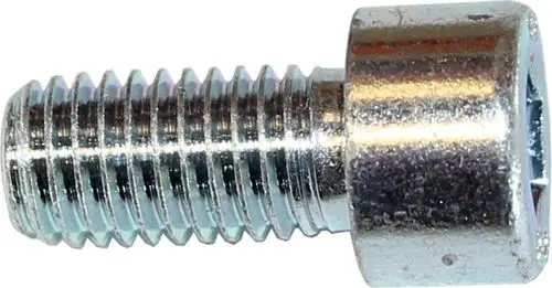 Zylinderschraube mit sechsseitigem Kopf, aus Metall gefertigt. Sichtbare Gewinde und Oberflächenbehandlung. Produkt von Wolf.